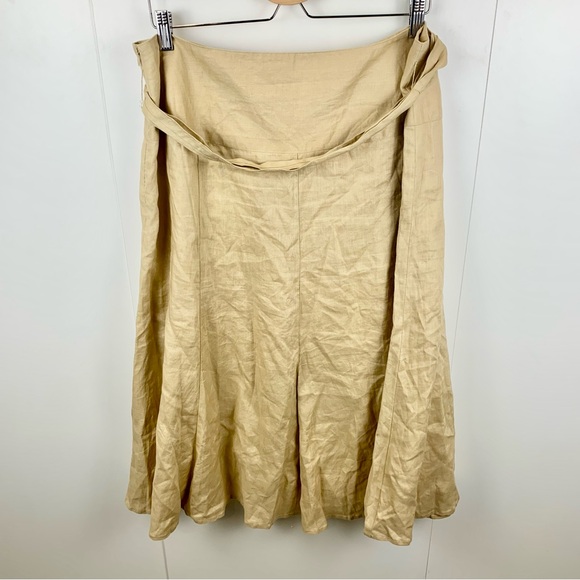 Vintage Y2K 90s It's A New Vision Tan Beige Pure Linen Midi Skirt Sash Belt XL - Picture 2 of 5